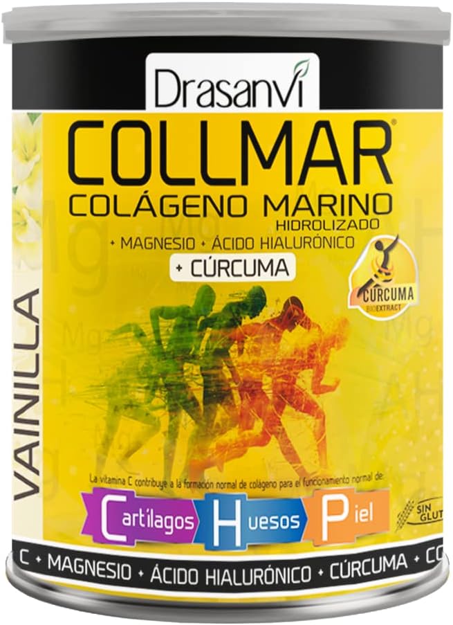 DRASANVI COLLMAR Hydrolyzed Collagen with Magnesium and Turmeric 300g Powder Vanilla Flavor - for Muscle Growth anda Gluten Free