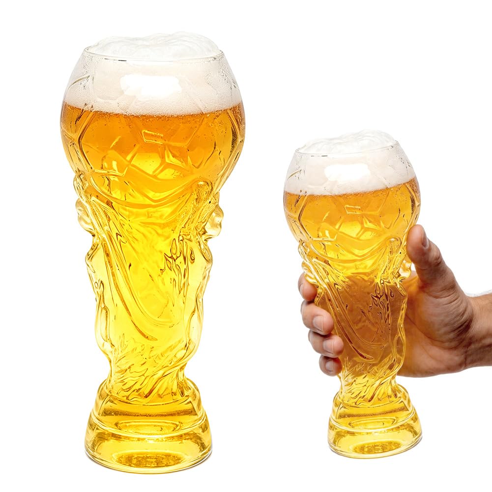 DASIAUTOEM World Cup Beer Glasses, Beer Mug Made of Glass, Creative Beer Mug, Football Glasses, Cocktails, Drinks, Watching Football for Men, Dad - Cheers (800 ml)