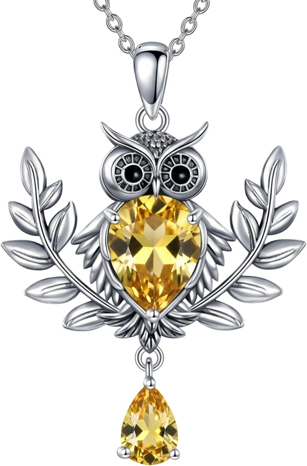Owl Necklace 925 Sterling Silver Vintage Owl Pendant Necklace with 10mm Birthstone Jewelry Gifts for Women 18-20 Inches Silver Chain