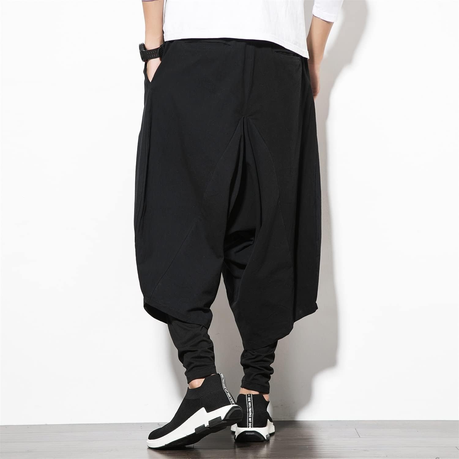 Seidarise Men's Harem Pants Hip hop Joggers Baggy Wide Leg Pants Casual Harem Linen Japanese Yoga - Image 3