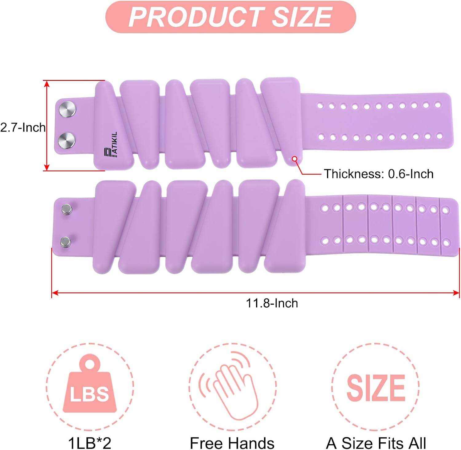 PATIKIL Pesas de muñeca ajustables, 2 libras en total (1 libra cada una), pulseras de silicona para tobillo para mujeres y hombres para
