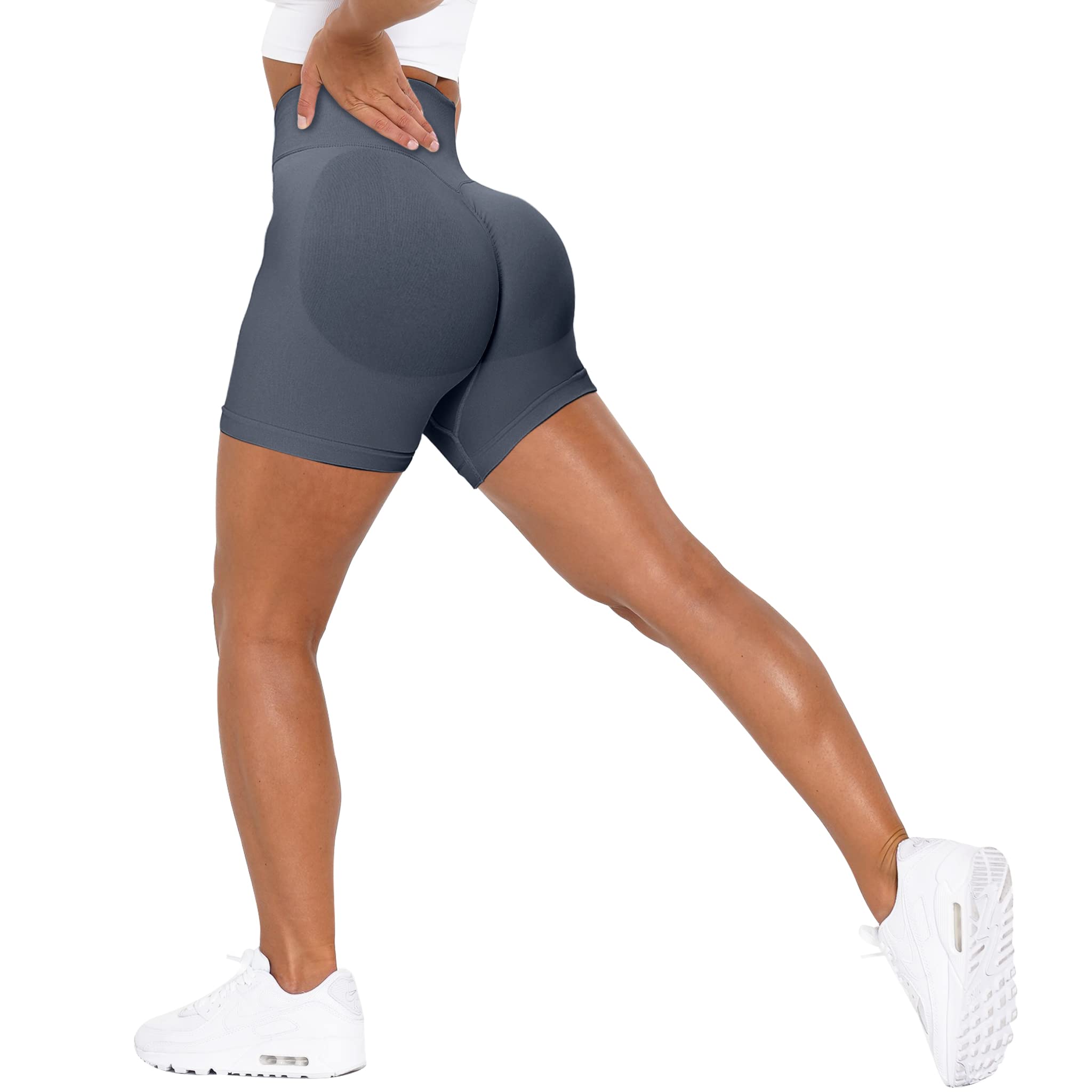 Unthewe Workout Butt Lifting Shorts for Women High Waisted Seamless Gym Yoga Booty Shorts, Booty Dark Grey, M
