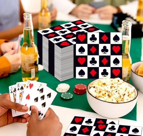 Nenluny Guardanapos de festa com 40 peças de cartão de pôquer de cassino, tema de Las Vegas, guardan