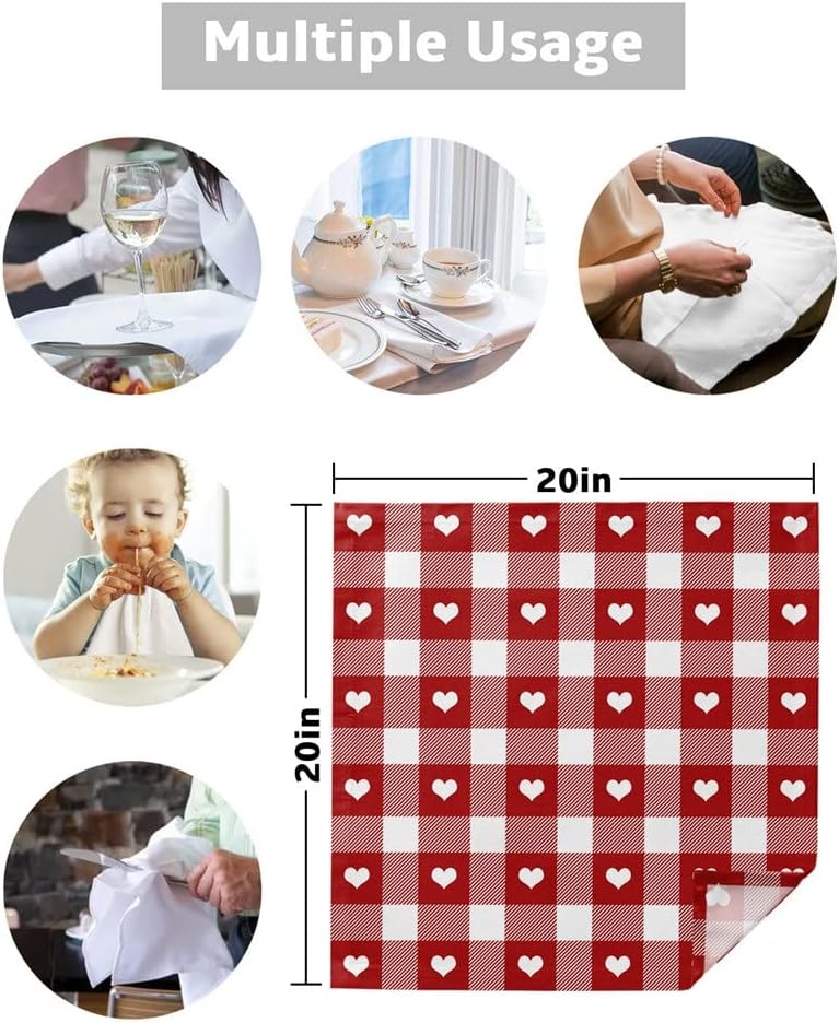 Love Red Plaid Napkins Cloth Set Wedding Party Table Soft Kitchen Dinner Christmas(8pcs)