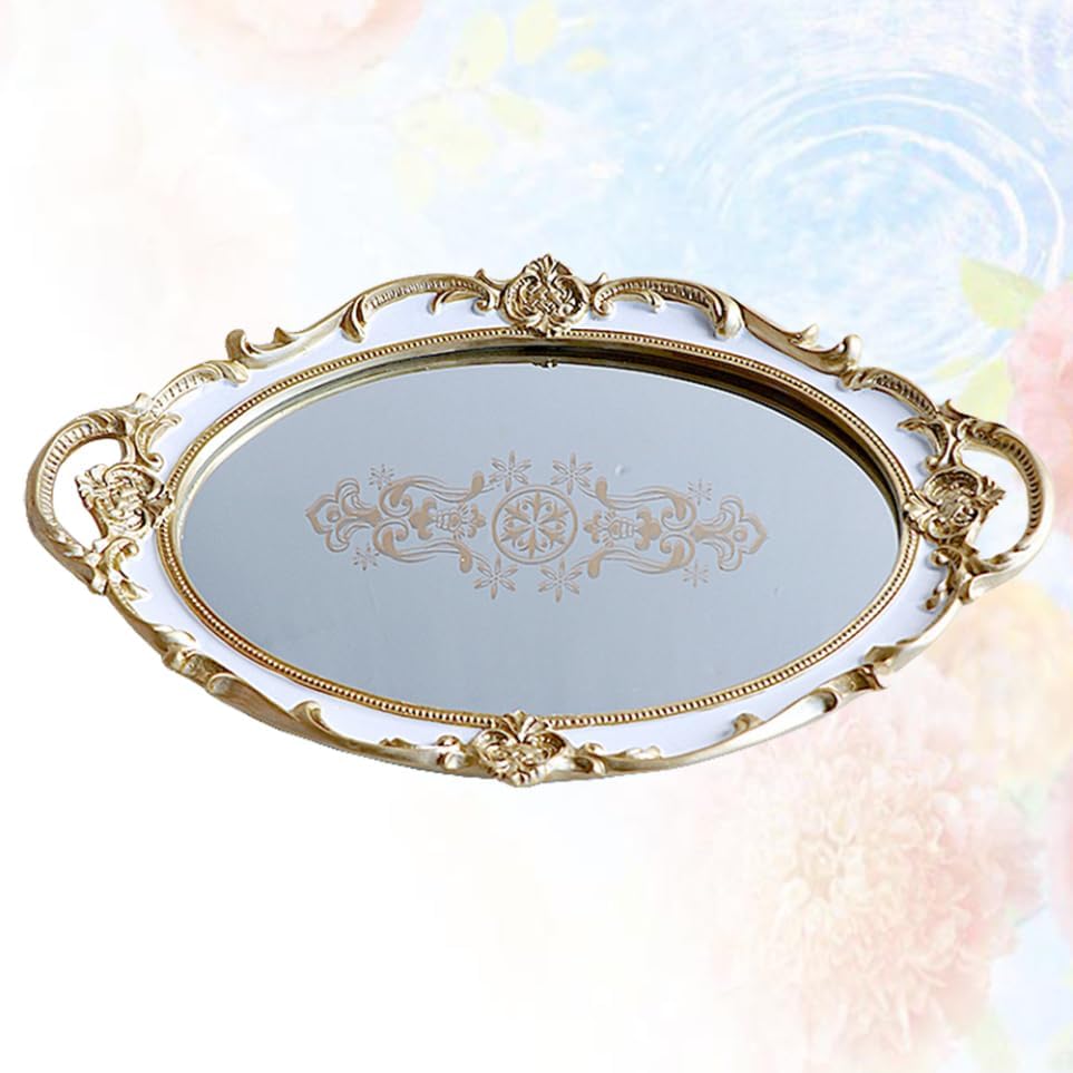 PRETYZOOM Sturdy Resin Vanity Tray Mirror Top Ring Necklace Organizer Home Decor Storage