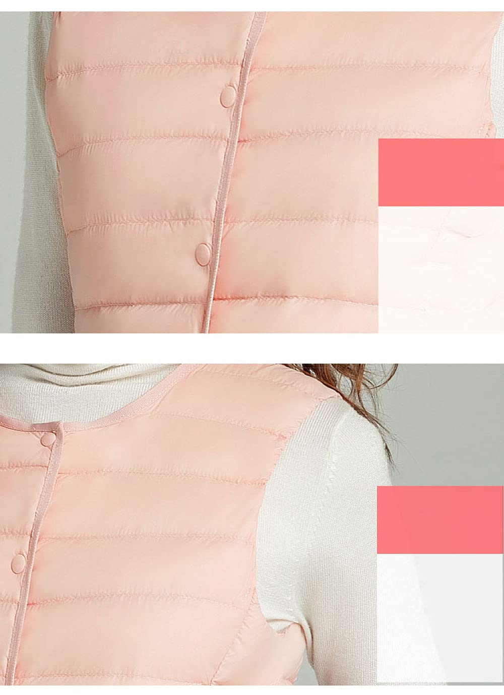 Doudoune sans Manche Femme, Doudoune Femme Marron Slim Mi-Longue Léger Matelassé sans Manches Bouton Bouffant Gilet Rembourré Bodywarmer Manteau pour l'hiver Quotidien Sports De Plein Air