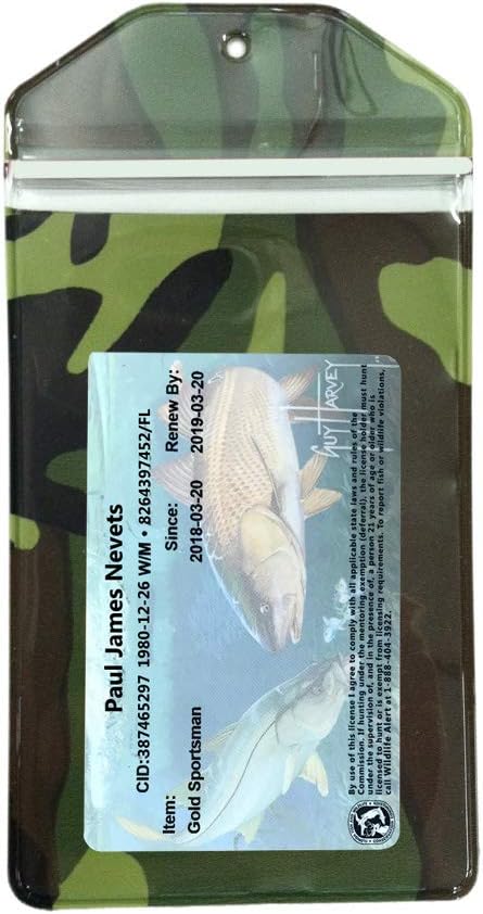 5 Pack, Camouflage, Vertrical, Zipped, Hunting & Fishing License Holder, Includes Zip Tie, Made in USA