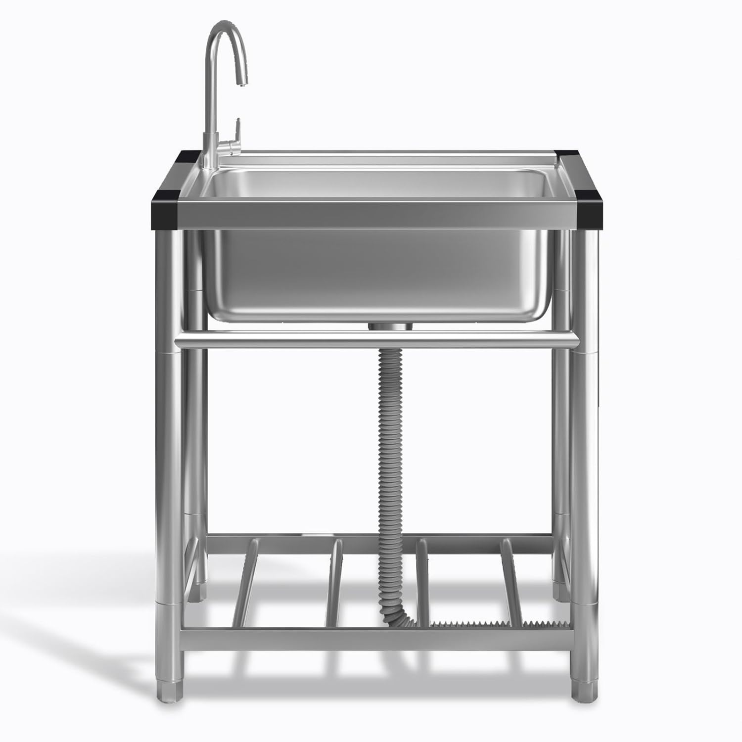 LMYSXAOZ Commercial Stainless Steel Freestanding Utility Sink with Hot & Cold FaucetSingle Bowl Outdoor Kitchen for Laundry Garage Garden58x43x75cm