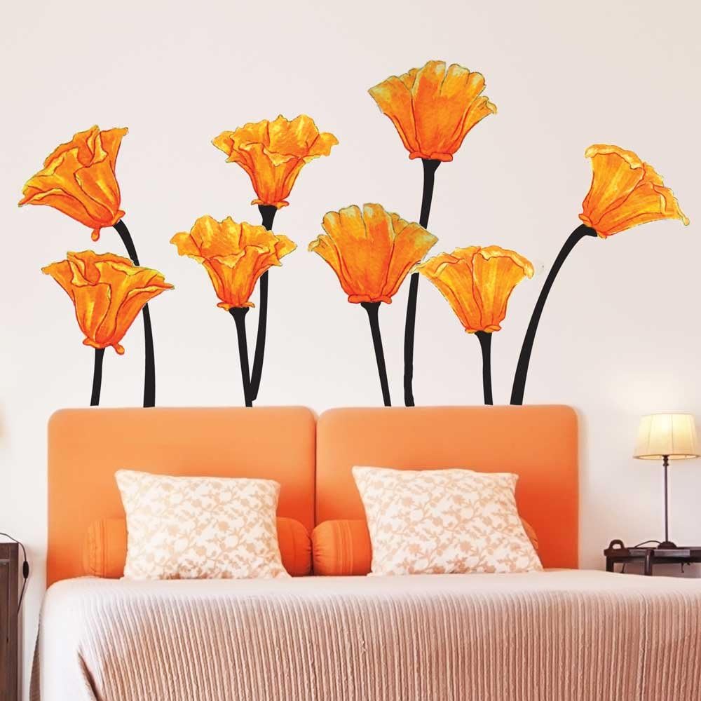California Poppies Watercolor Wall Decal Set - Flower Wall Decals by Chromantics