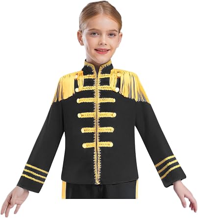 FEESHOW Kids Boys Girls Marching Band Uniform Majorette Jacket Costume 1960s British Pop-Star Costume Halloween Cosplay