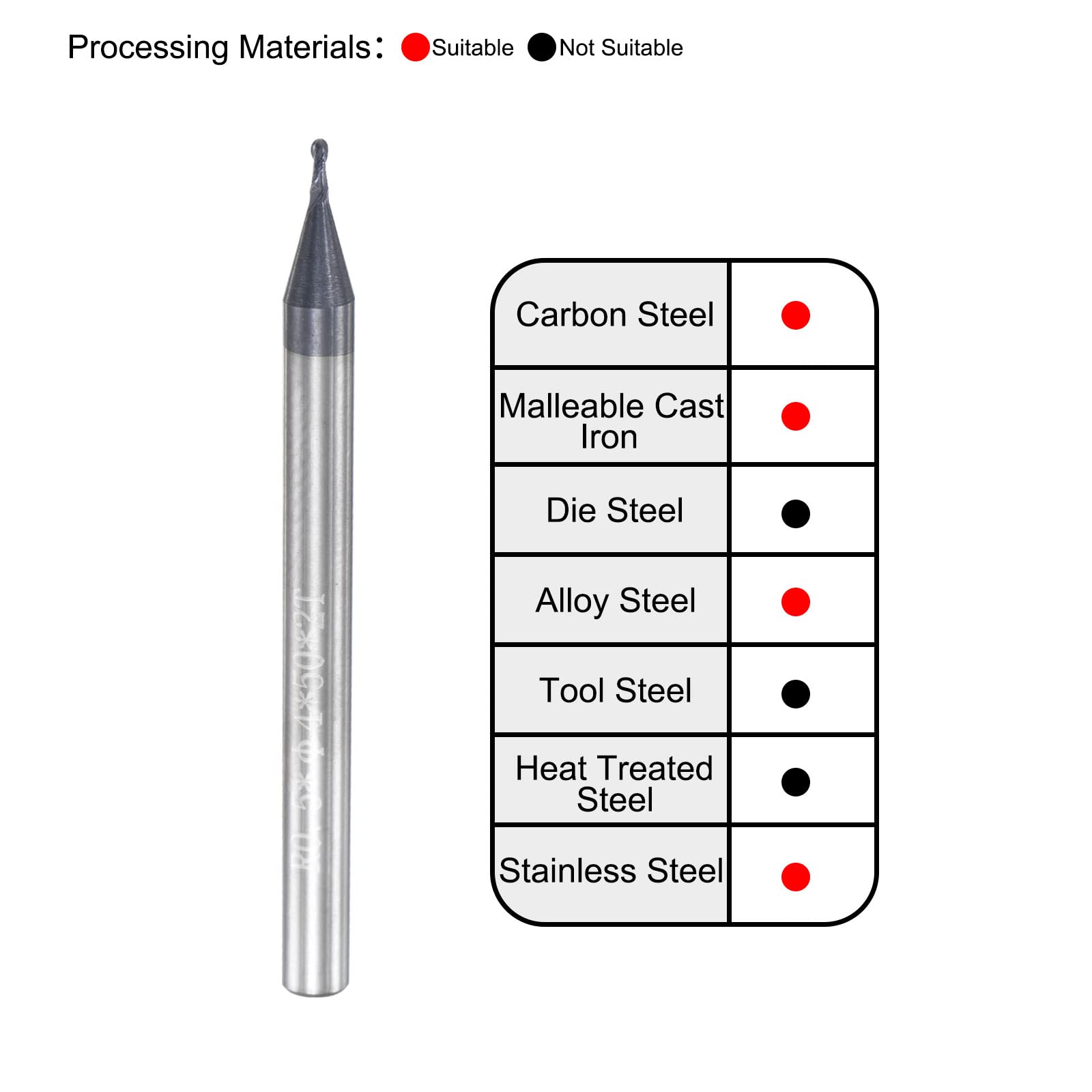 sourcing map Bille Nez Fraise à Queue 0.5mm Pointe Rayon Solide Carbure AlTiSin Revêtu CNC Routeur Embouts 2 Cannelure Spirale Fraisage Fraise HRC45 avec 4mm Queue 50mm Longueur