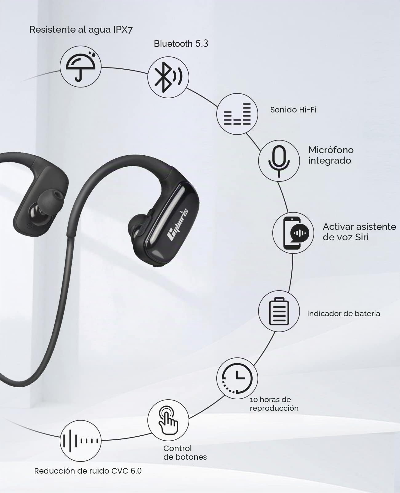 CYBORIS Auriculares Inalambricos Deportes Natación Auriculares Bluetooth 5.0 IPX7 Impermeables, 16GB Reproductor MP3, Auriculares Running Deportes con Micrófono de Cancelación de Ruido (Rojo)