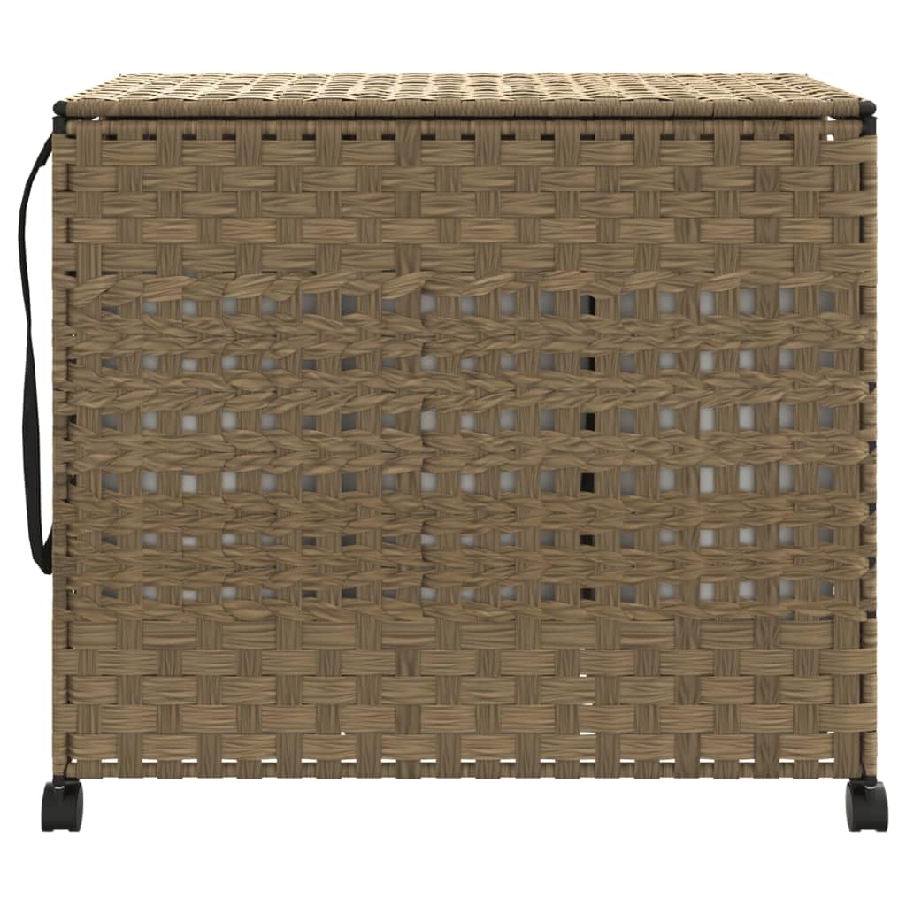 Wäschekorb mit Rollen aus Rattan 66 x 35 x 60 cm, handgewebt mit Deckel, 3 Fächer, Innenbeutel, Bremsrollen und Klappdesign für Bad, Schlafzimmer und Waschküche