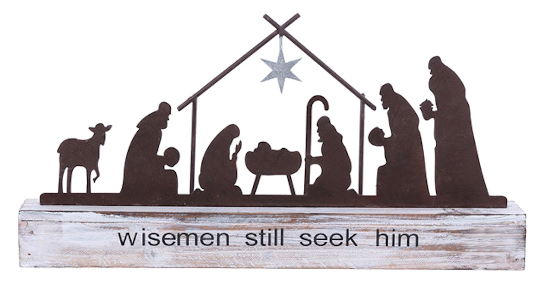 The Bridge Collection "Wisemen Still Seek Him Rust Metal Nativity Stand - Silhouette Nativity - Christian Christmas Decor - Home for The Holidays - Nativity Figurine