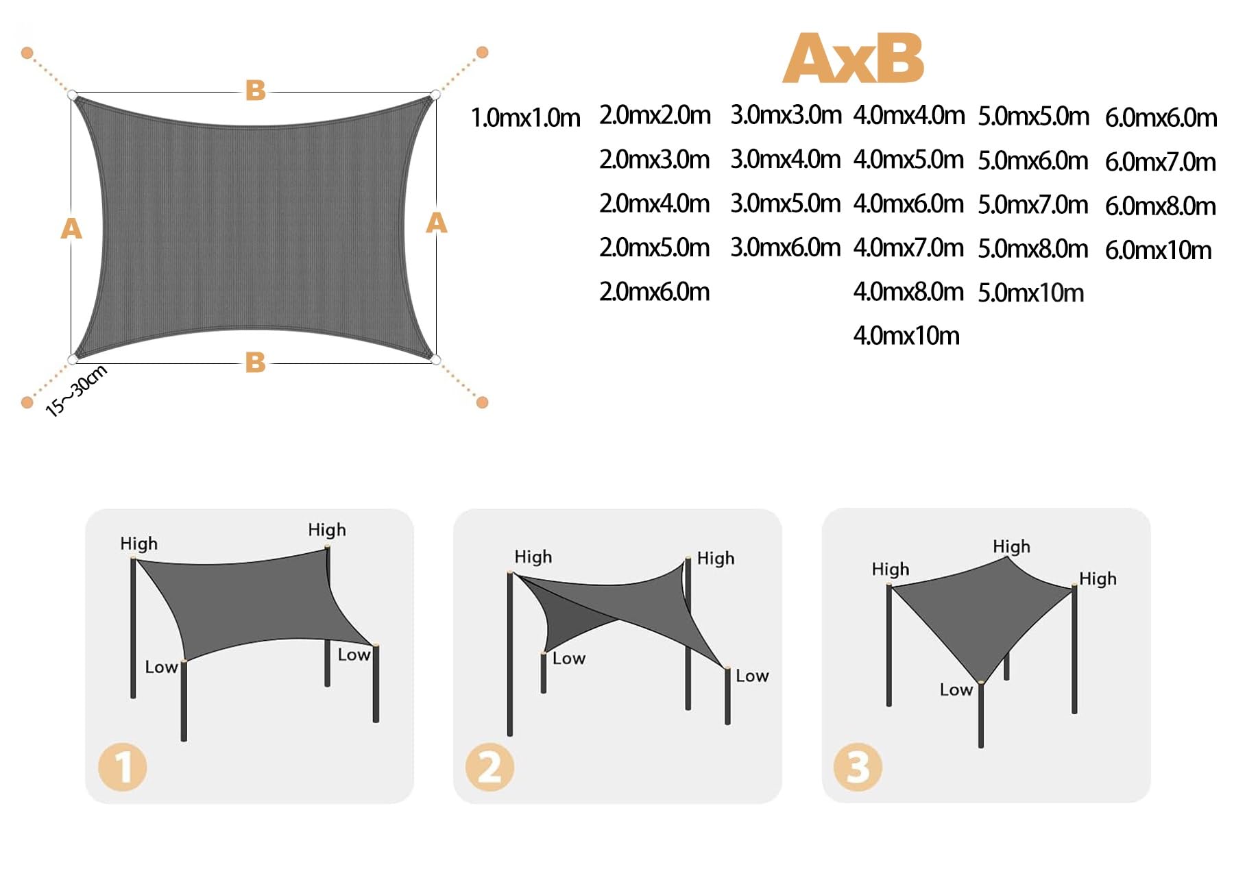 Anty-UV Ogród e żagiel 4,0 x 6,0 m, 95% ochrona przed słońcem, oddychający, na balkon, patio, basen i podwórko - szary (dostępne 5 x 6,0 m)