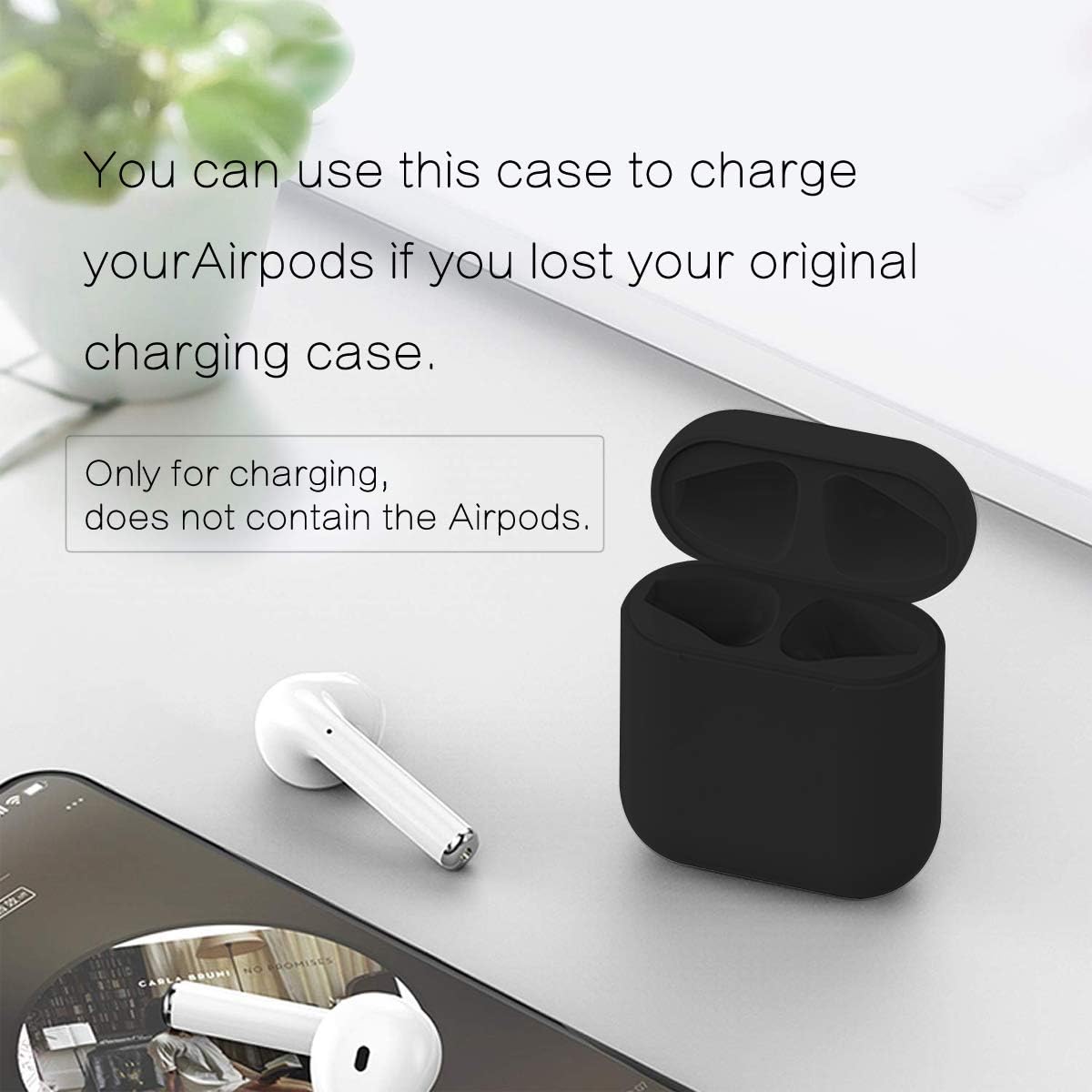 Charging Case for AirPod Charger Replacement Compatible with AirPods 1st & 2nd Generation Support to Sync to Phone (Black)