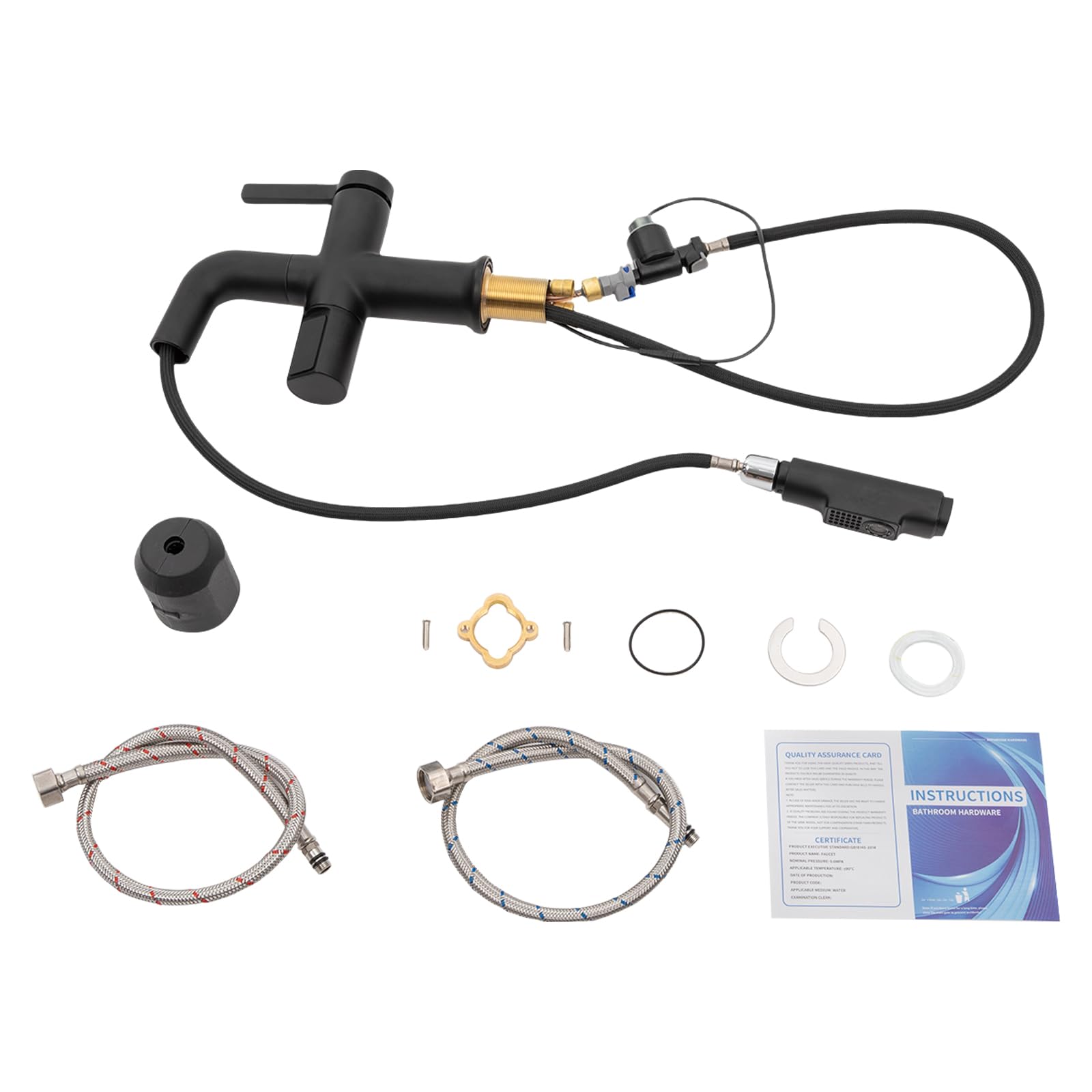 Grifo extensible para fregadero de cocina con indicador digital de temperatura, giratorio de 360 grados, extensible y con alcachofa extraíble (negro)