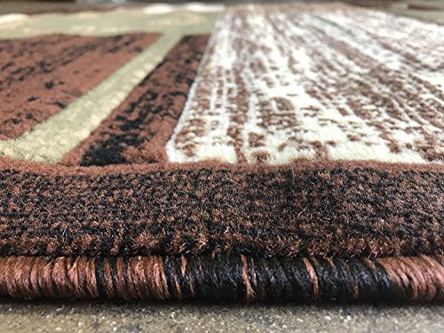 Modern Long Runner Area Rug Brown Beige & Green Design 1497 (32 Inch X10 Feet) #TOP3