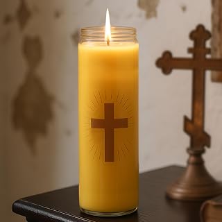 MOSROAD Pure Beeswax Prayer Candles in Glass - 100 Hour Burn 7-Day Devotional, Honey Fragrance for Catholic Memorials, Vigils, Church