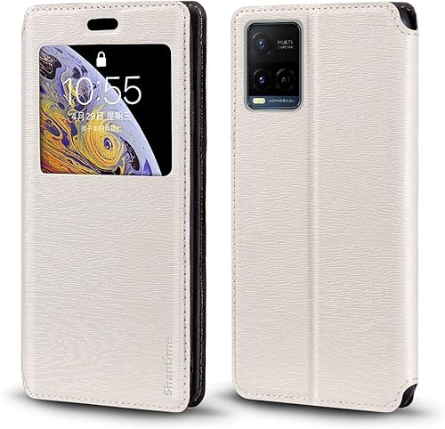 Funda para Vivo Y21e 2022, funda de cuero de grano de madera con tarjetero y ventana, cubierta magnética con tapa para Vivo Y21a 2022 (6.51 pulgadas)