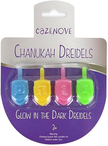 Cazenove Dreidels de Hanukkah que brillan en la oscuridad (paquete de 4)