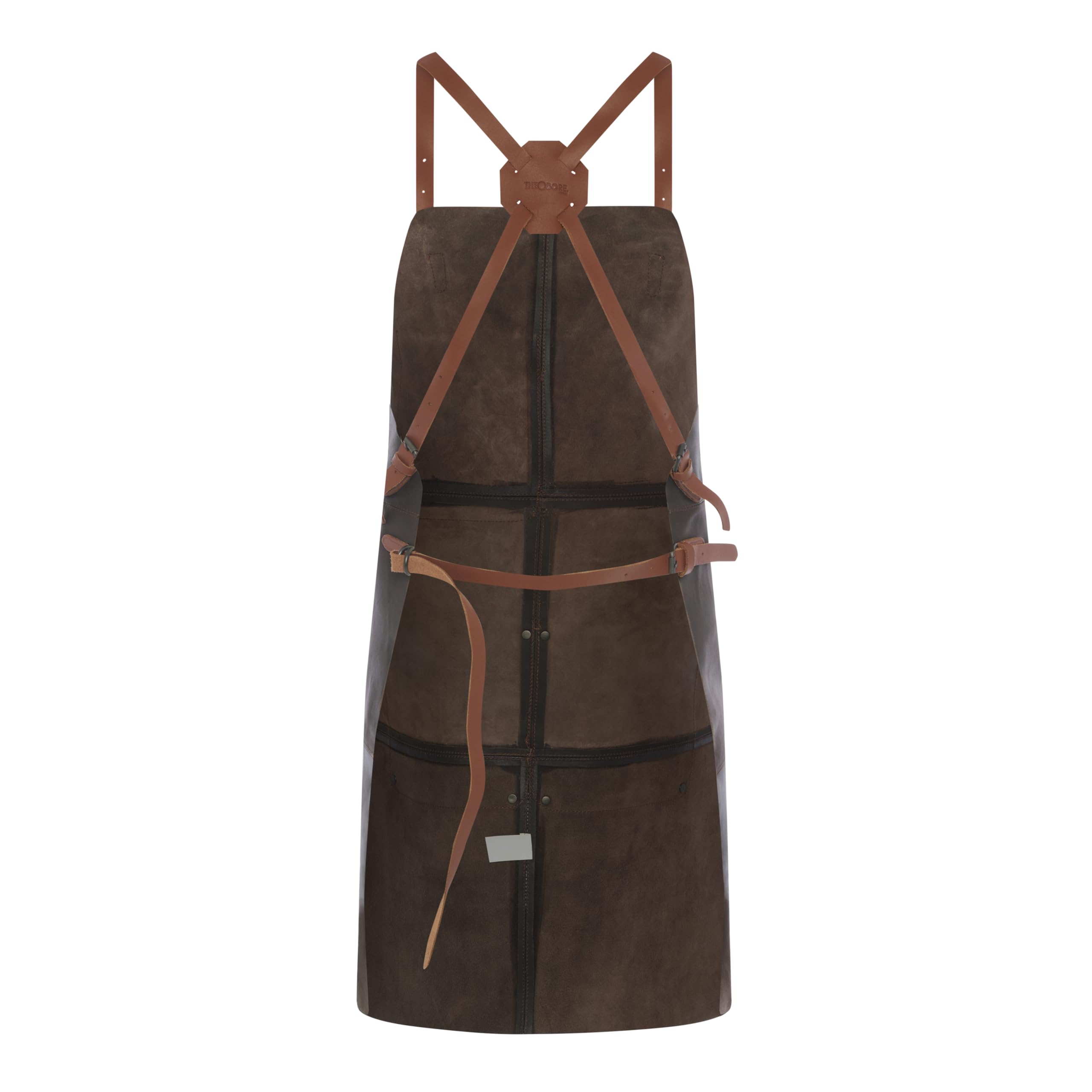 Theodore Tablier en Cuir avec Design Croisé - Confortable, 3 Poches, Sangles Réglables - Idéal Travail du Bois, Barbecue, Unisexe