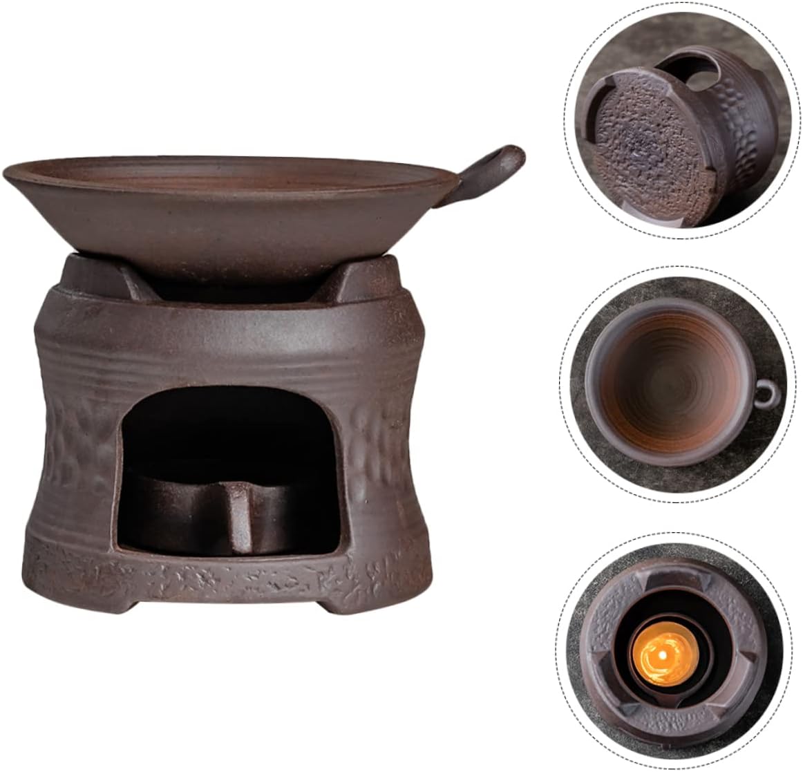 Ceramic Teapot Warmer Candle Holder Handmade Brown Tea Stove for Infusing Loose Leaf Teas for Home