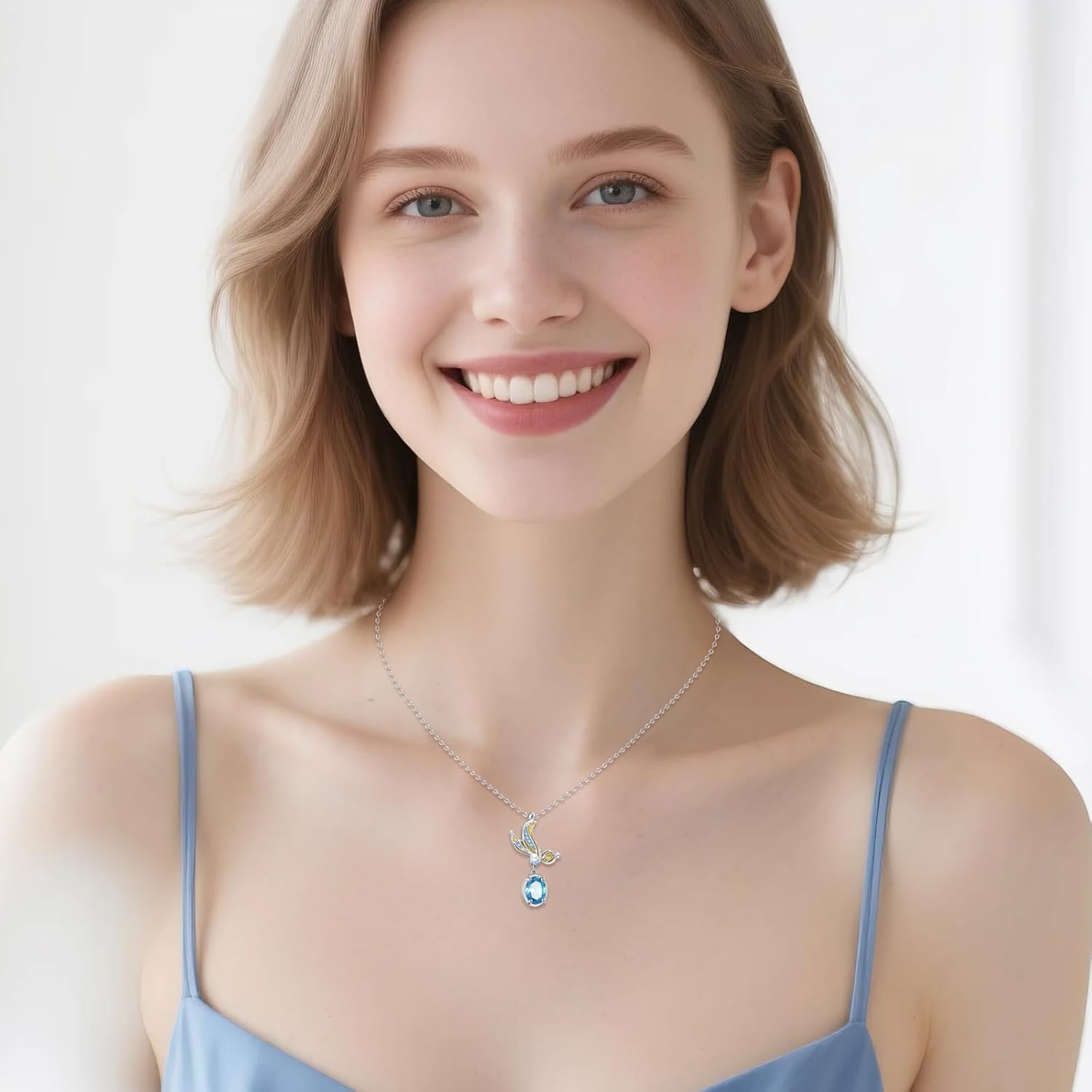 925 Sterling Silver Aquamarine Zircon Butterfly Necklace for Women, Pearl Butterfly Pendant Necklace, Exquisite Jewelry Gift Anniversary Birthday Gift for Her Wife Mother, 18+2 Inch - Image 3