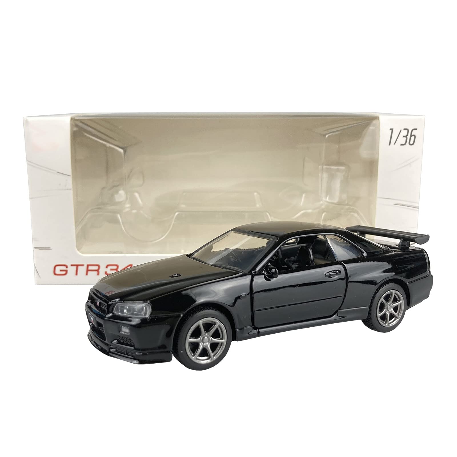 MiniAuto 1:36 Scale JackieKim Skyline GTR R34 Diecast Model Alloy Diecast Model Doors Openable Ideal Home Decoration Business Gift Black Blue Silver Color (Black)