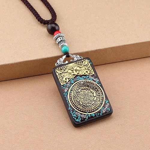 TUKRPQMRI Pendentif Mascotte Accessoires for vêtements for Hommes et Femmes 黑檀木手工制作尼泊尔辟邪九宫八卦民族风毛衣链棉麻项链 1Pcs /1189 – vue 7