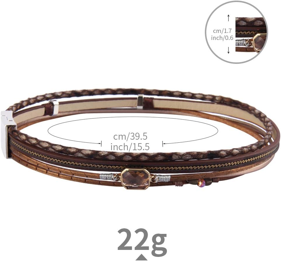 GelConnie Leather Wrap Bracelet Boho Cuff Bracelets Crystal Leather Bracelet Magnetic Multi Strand Bracelets Bohemian Bracelet Leather Wristbands Bangle Jewelry for Women Teen Wife Mother - Image 3