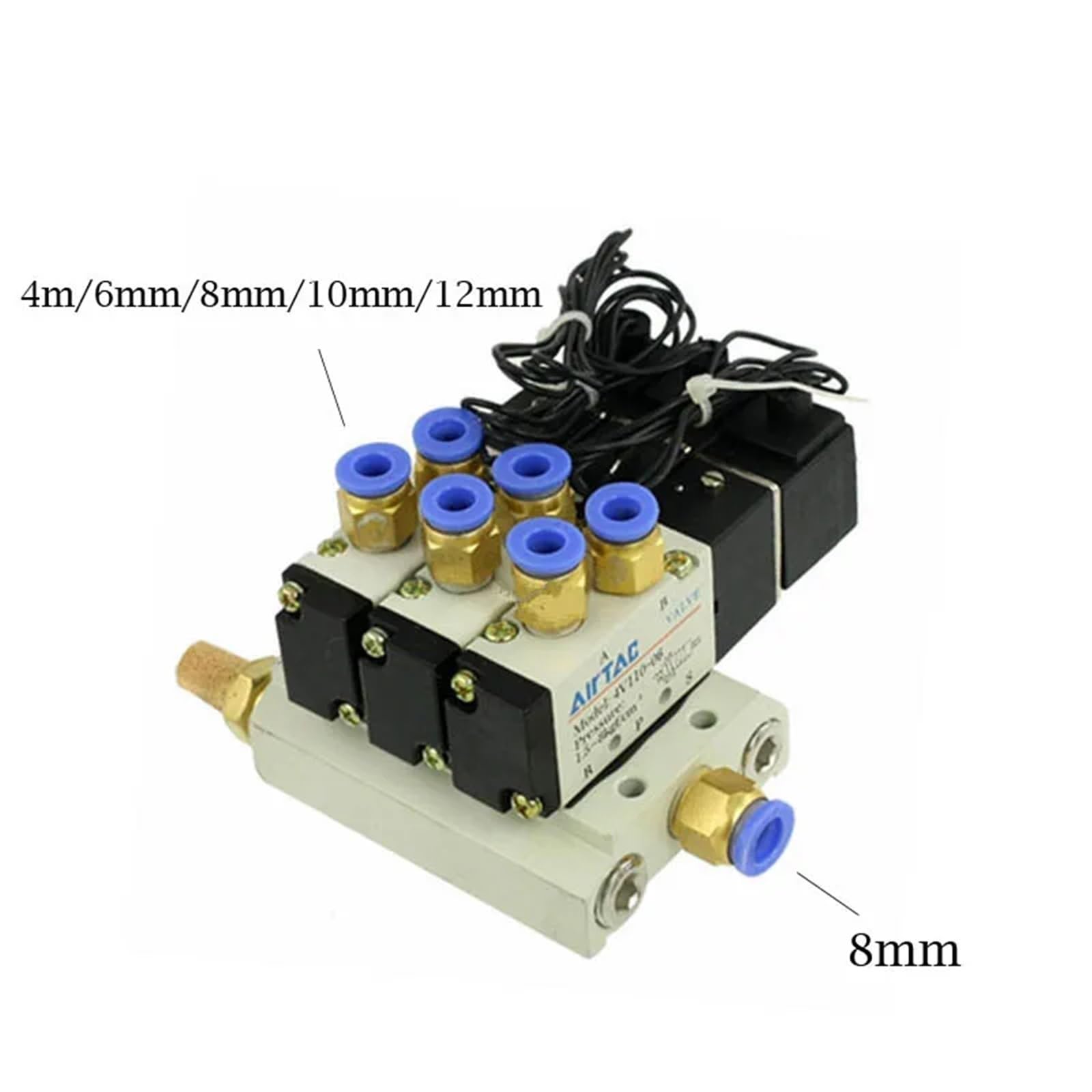 DC 12 V 24 V Potrójny pneumatyczny zawór elektromagnetyczny 4V110-06 tłumik 4 mm 6 mm 8 mm 10 mm 12 mm szybkozłączka zestaw podstawowy AC 110 V 220 V 4 V 110 06 (6 mm złączki, DC24V)