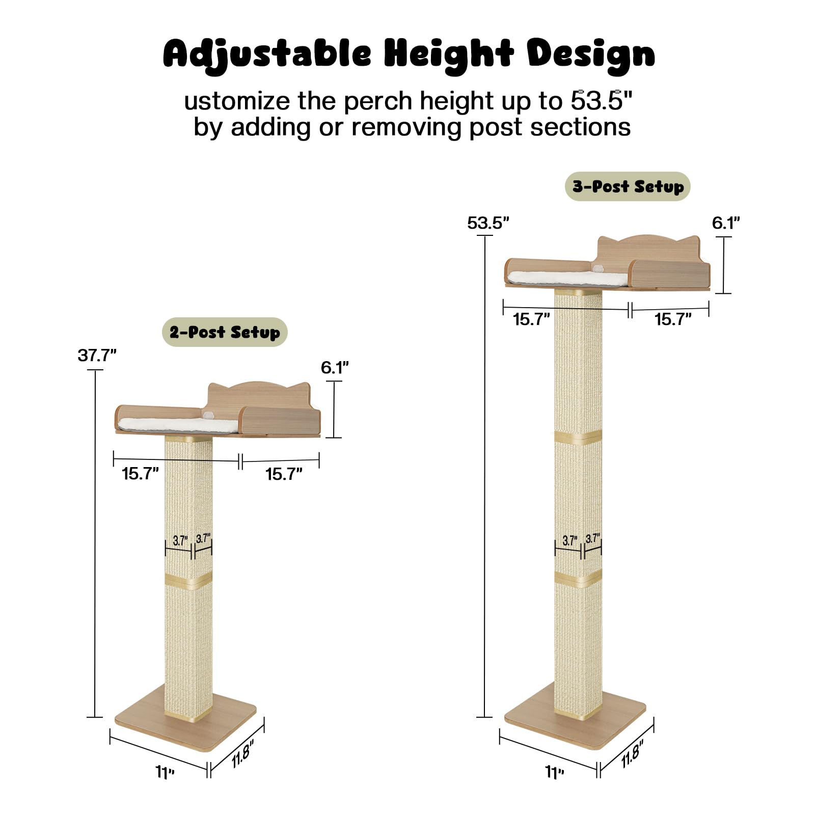 Percha para ventana para gatos con poste rascador de sisal grueso, hamaca para gatos para ventana, poste rascador ajustable de 53.5 pulgadas para gatos con 2 ventosas mejoradas, cama de ventana para