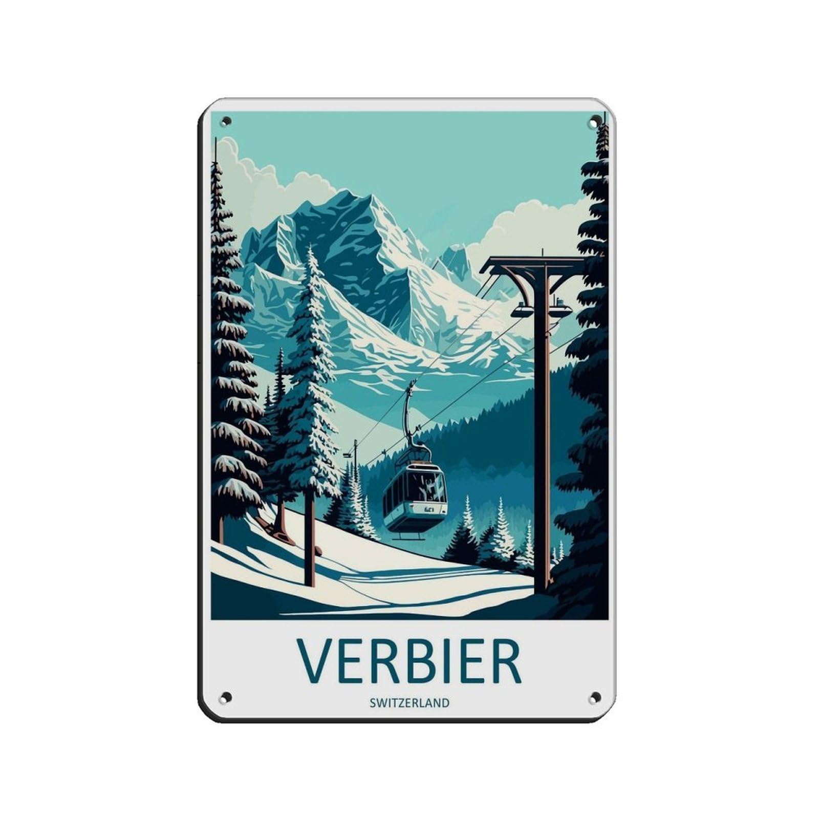 Verbier Travel Art Ski Art Lover Gift (2) Tin Sign Vintage Metal Pub Club Cafe Bar Home Wall Art Decoration Poster Retro 8x12inch(20x30cm)