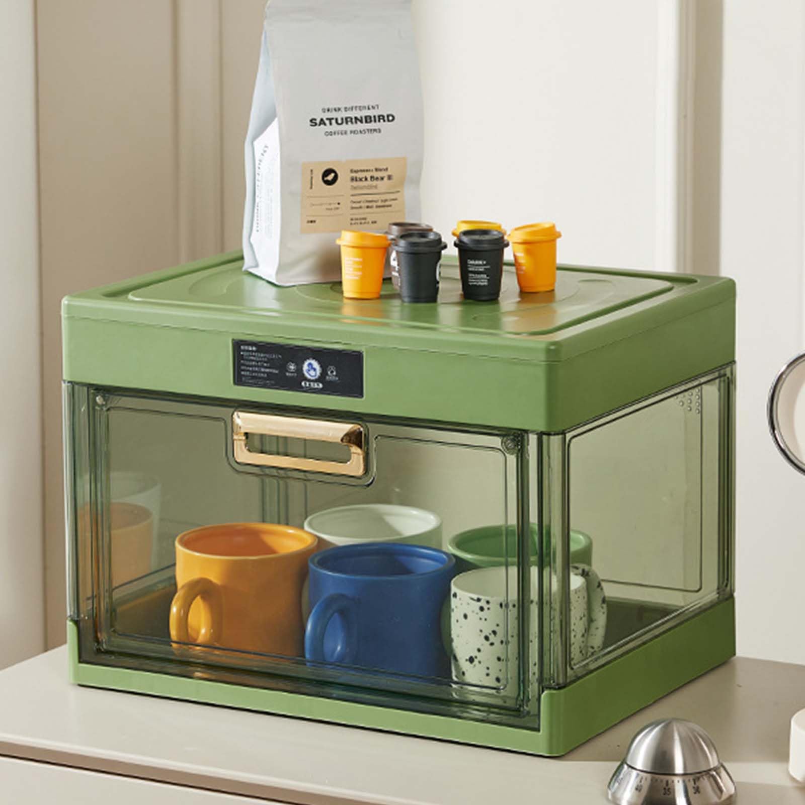 SHAIRMB Storage Bins with Lids, Cup Storage Box, Large Bread Box for Kitchen Countertop, Dishes Organizer with Cover, Water Cup Storage Box for Restaurant, Kitchen,Green