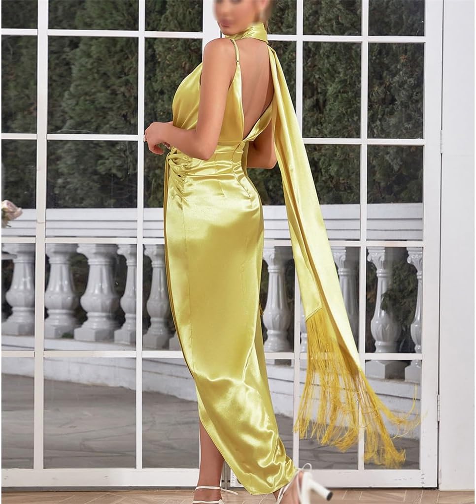 JSEIAJB Europe and The United States Sexy V-Neck Halter Backless Slim with Collar Neck Dress Female
