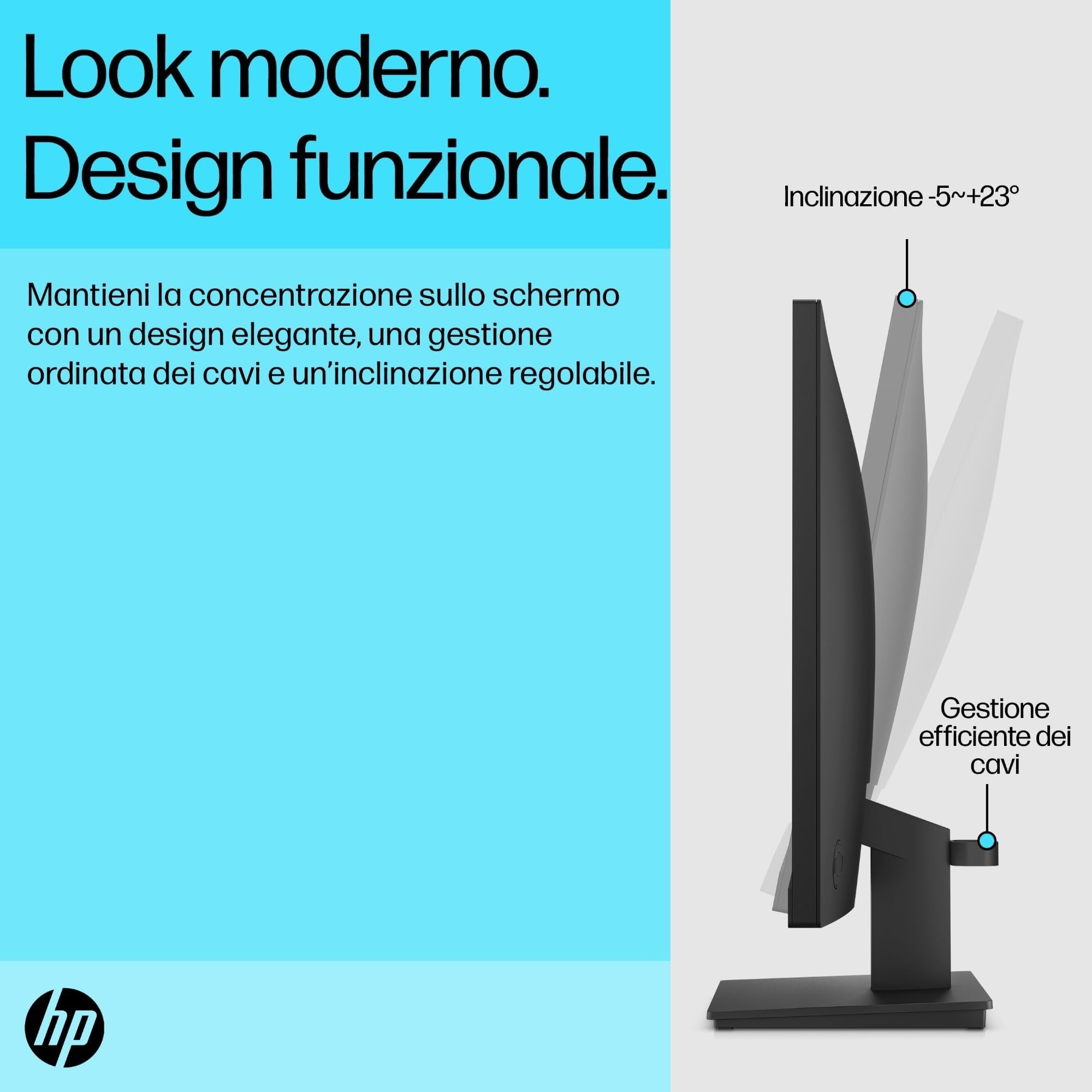 HP V24v G5 Monitor da 24", FHD, 16:9, Antiriflesso, Pannello VA da 75Hz, Tempo di Risposta 5 ms, Reclinabile, VESA 10x10 cm, AMD FreeSync, 200 Nits, Modalità Low Blue Light, VGA, HDMI 1.4, Nero
