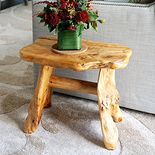 WELLAND Natural Wood Bench, Live Edge Stool Cedar Wood 21" L x 13" W x 18" H - Thumbnail 5