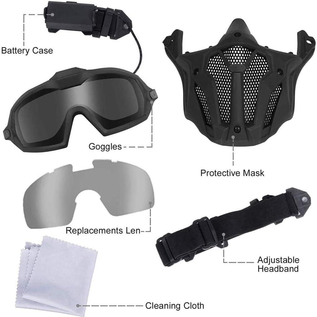 Tactical Airsoft PJ Helmet and Full Face Protection Air Gun Mask,with Detachable Anti-Fog Goggles for Air Gun Paintball CS Game (Color : BK)