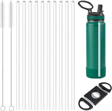 10Pack Straw Set Replacement for ThermoFlask 14OZ/18OZ/24OZ/32OZ/40OZ Bottle, Customizable Length with Cleaning Brushes & Cutting Tool, BPA Free.