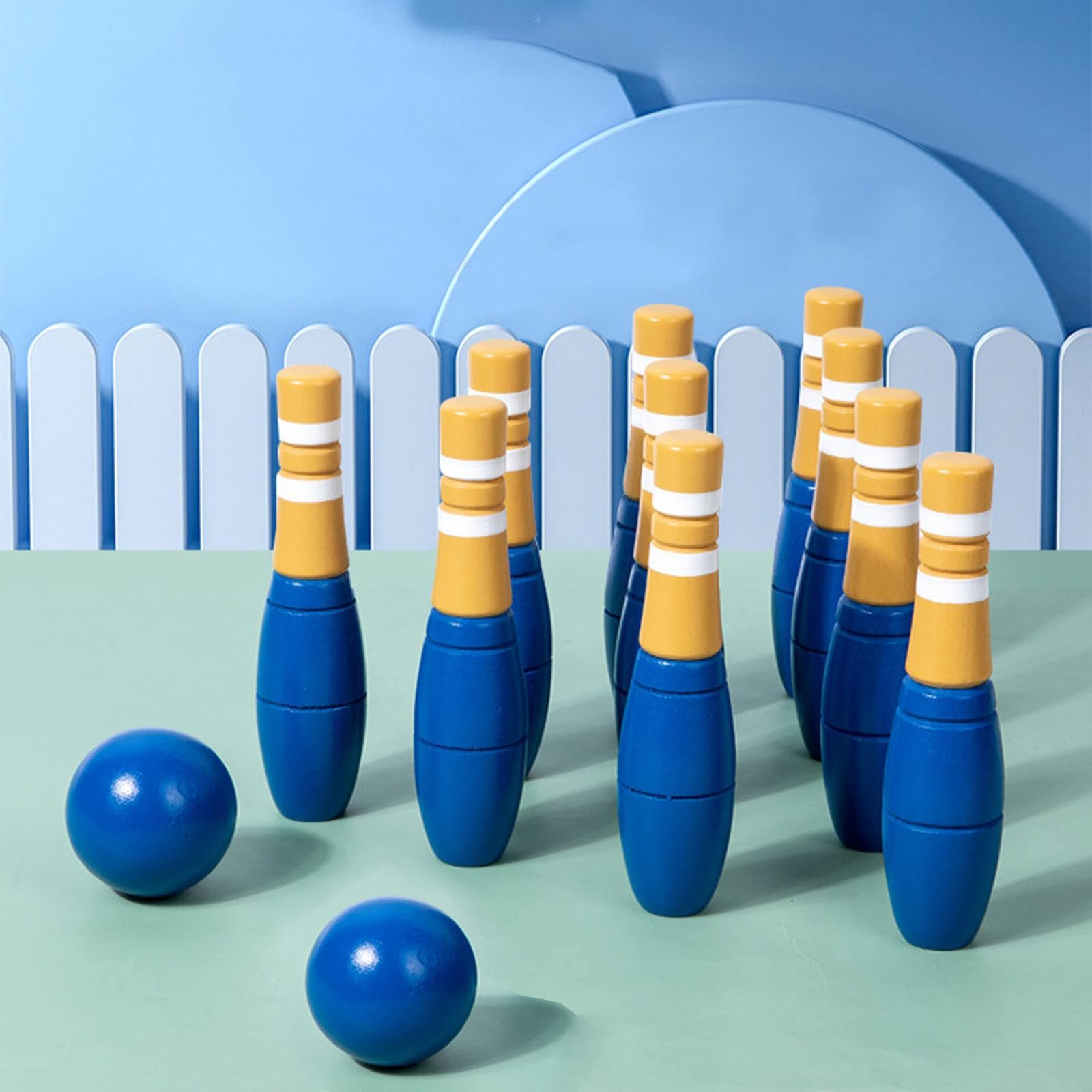 Set da Bowling in Legno da 10 Pezzi con Borsa a Rete per Il Trasporto.