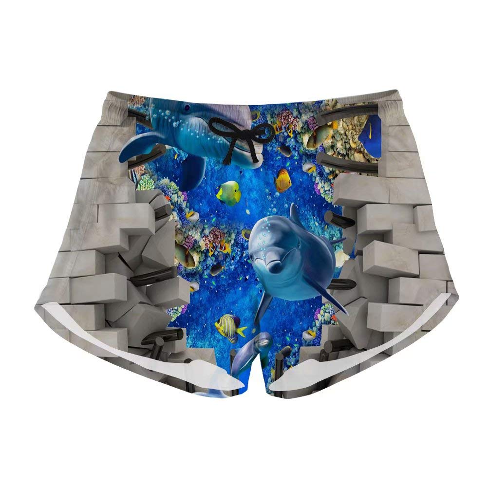 Women Summer Beach Board Shorts Ultra Quick Dry, Ocean Dolphin Print,Stretch Swim Shorts L-image-44