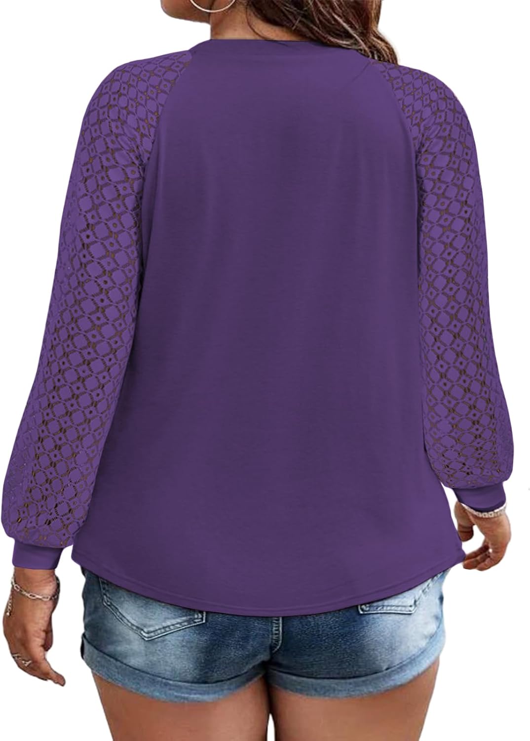 Women's Plus Size Tops Fashion Lace Long Sleeve Shirts Casual Fall Knitted Tunics Dressy Going Out Crewneck Blouses XL-5XL - Image 2