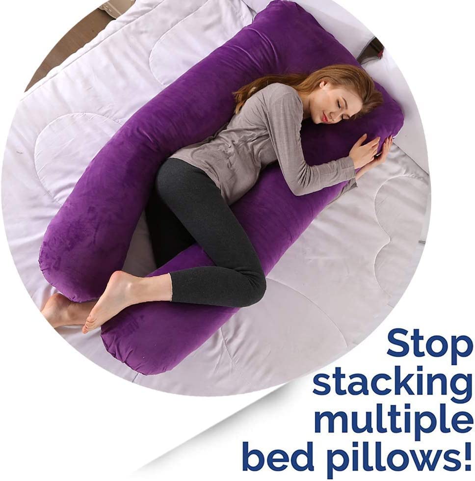 Image of U-Shaped Sleeping Pregnancy Pillow| Removable Washable Cotton Covers with Zipper| PregnoCare Fibres| Maternity, Nursing| Full Body Soft Support Bump, Head, Back, Shoulder, Hips, Legs & Belly (Purple)