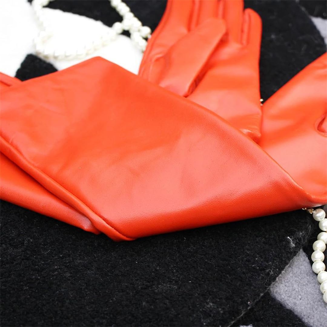 Damen Lange Orange Echtes Leder Handschuhe Schaffell über Ellenbogen Benutzerdefinierte Größe Warm Winter Opern-Stil