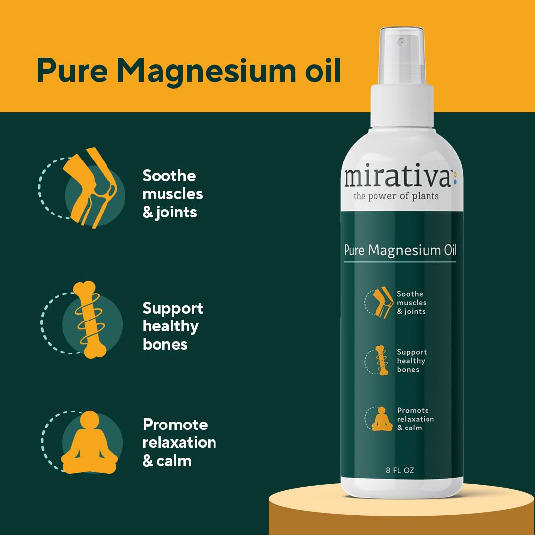 Trulore Mirativa - Espray de aceite de magnesio, apoya la recuperación muscular y alivia la tensión. Magnesio tópico para relajación después del entrenamiento. Fórmula ligera de absorción rápida para