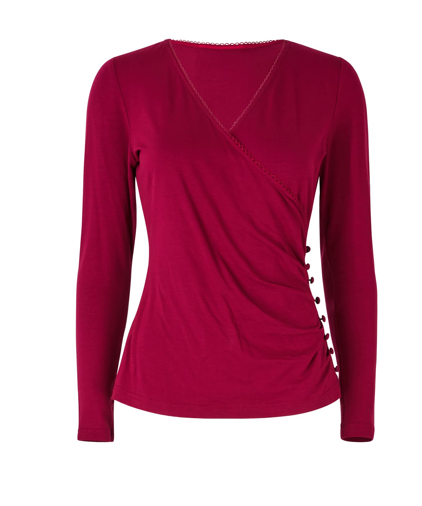 Joe Browns Women's Button Detail Mock Wrap Jersey Top, Regular, Berry, UK 10