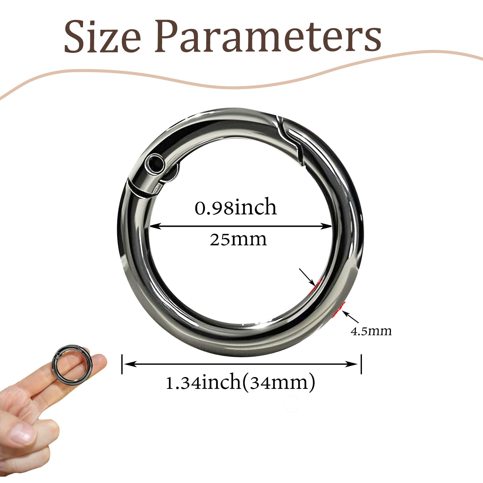 10-Pack Round Carabiner Clips Metal Trigger Spring O Rings Replacement Charm Clasp for Purse,Handbags DIY Crafts 1Inch