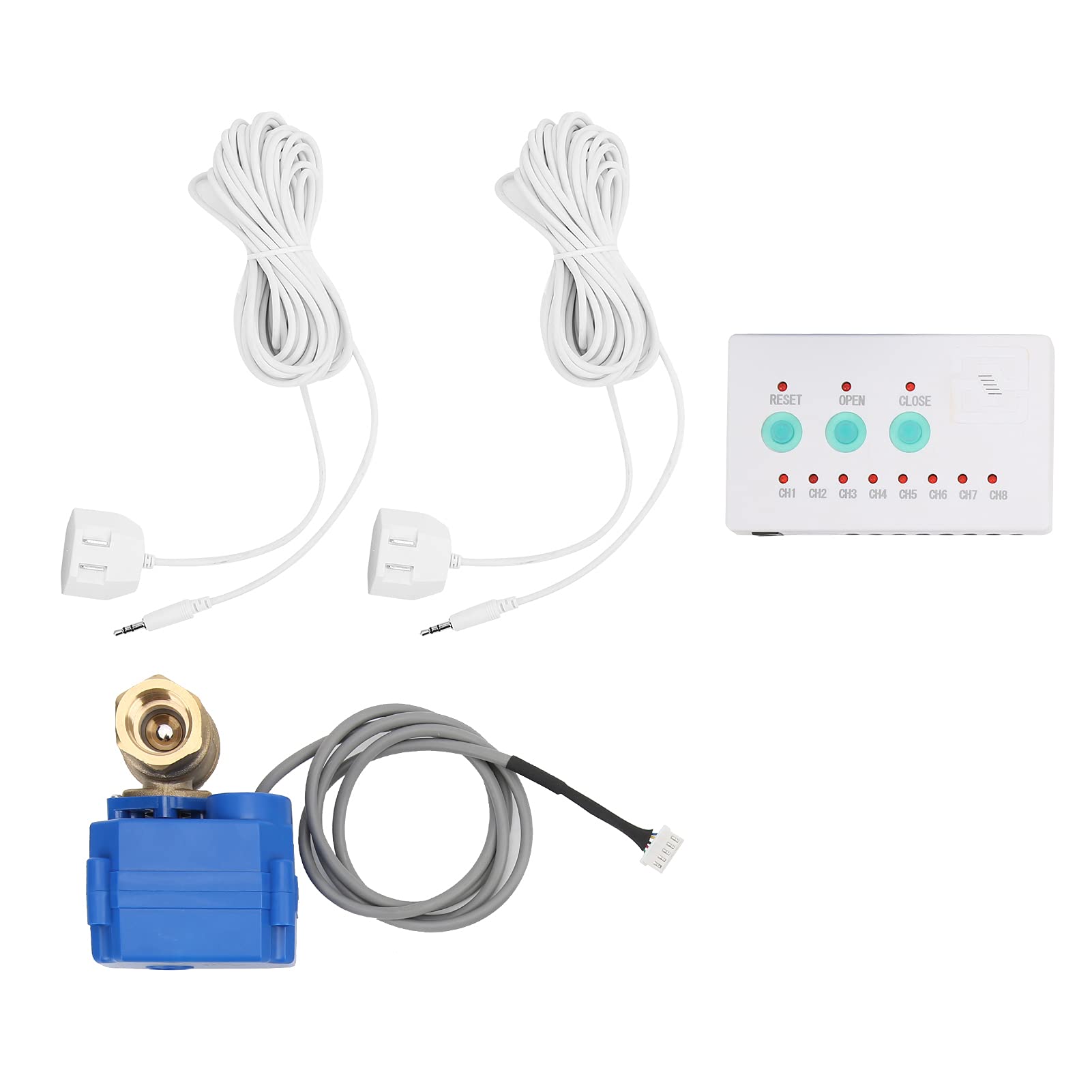 Sensor Fugas Agua Inteligente con Alarma Audible, Válvula 2 Vías y Detector Nivel Líquido para Hogar, Tuberías, Almacenes y Fábricas, 100-240V con LED