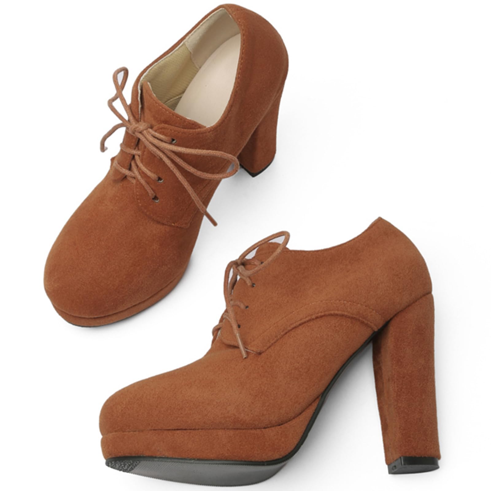 Onewus Damskie buty sznurowane w stylu vintage z wysokimi obcasami blokowymi, do biznesu/pracy